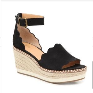 New Crown Vintage Daffodil Espadrille Wedge Sandals. Genuine Suede. Black, 9 M